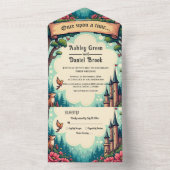 Woodland Enchanted Forest Castle Fairytale Wedding オールインワン招待状 (内側)