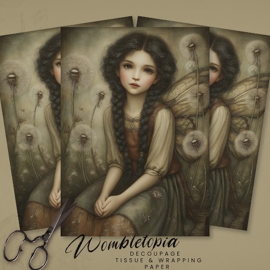 Woodland Fairy in Meadow of Dandelions Fantasy Art 薄葉紙