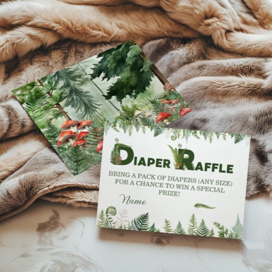 Woodland Fern & Mushroom Diaper Raffle Forest エンクロージャーカード
