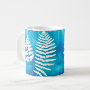 Woodland Fern Pattern、青い水色の白 コーヒーマグカップ