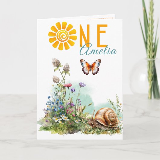Woodland First Birthday Card with Wildflowers カード (正面)