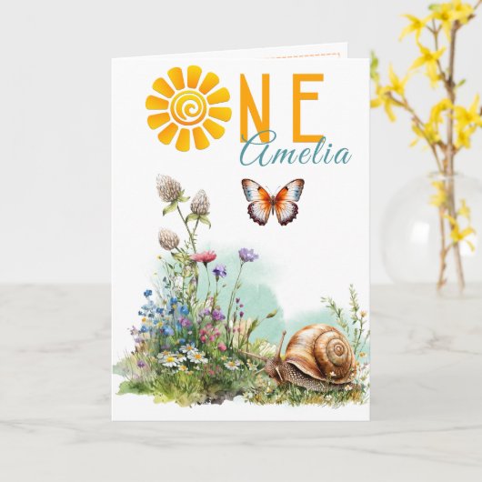 Woodland First Birthday Card with Wildflowers カード (黄色い花)