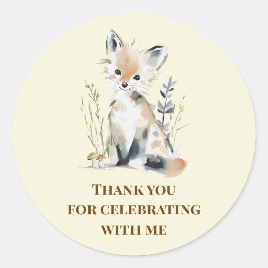 Woodland First Birthday Favor Stickers ラウンドシール (正面)