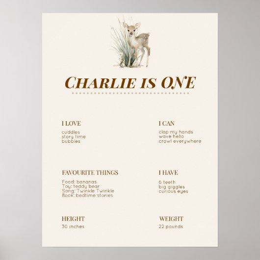 Woodland First Birthday Milestone Board ポスター (正面)