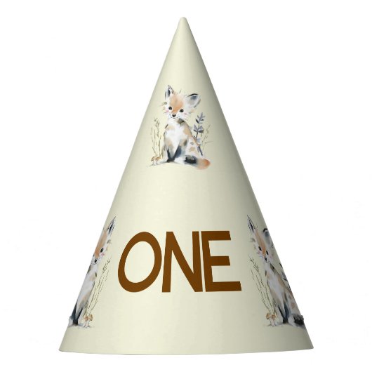 Woodland First Birthday Party Hat パーティーハット (正面)