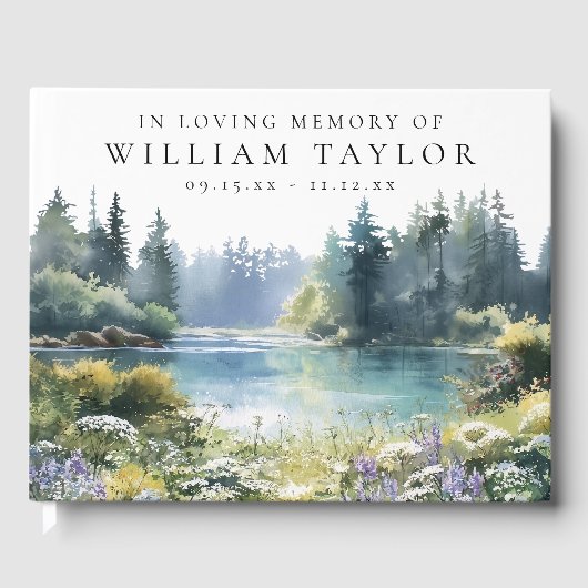 Woodland Floral Lake In Loving Memory Funeral ゲストブック (正面)