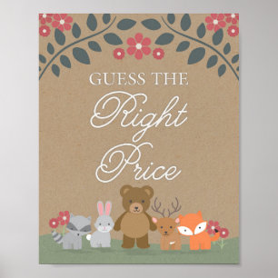 Woodland Florals Baby Shower Guess Price Game Sign ポスター