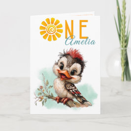 Woodland Forest Animal Bird First Birthday Card カード