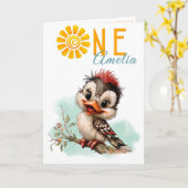Woodland Forest Animal Bird First Birthday Card カード (黄色い花)