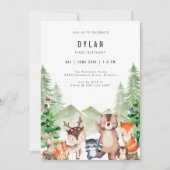 Woodland Forest Animal Boy Birthday Invitation 招待状 (正面)