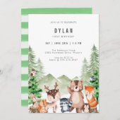 Woodland Forest Animal Boy Birthday Invitation 招待状 (正面/裏面)