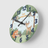 Woodland Forest Animal Friends Kids Wall Clock ラウンド壁時計 (傾斜)