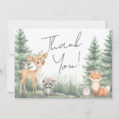 Woodland Forest Animals Adventure Baby Shower サンキューカード (正面)