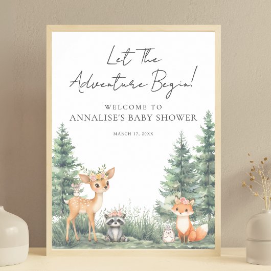 Woodland Forest Animals Adventure Baby Shower ポスター