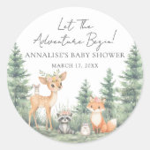 Woodland Forest Animals Adventure Baby Shower ラウンドシール (正面)