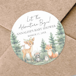 Woodland Forest Animals Adventure Baby Shower ラウンドシール