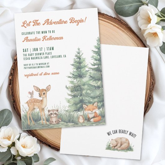 Woodland Forest Animals Adventure Baby Shower 招待状