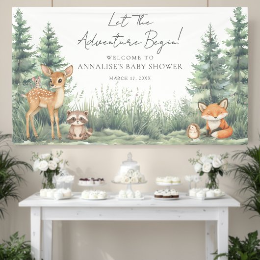 Woodland Forest Animals Adventure Baby Shower 横断幕