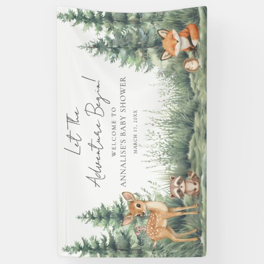 Woodland Forest Animals Adventure Baby Shower 横断幕 (縦)