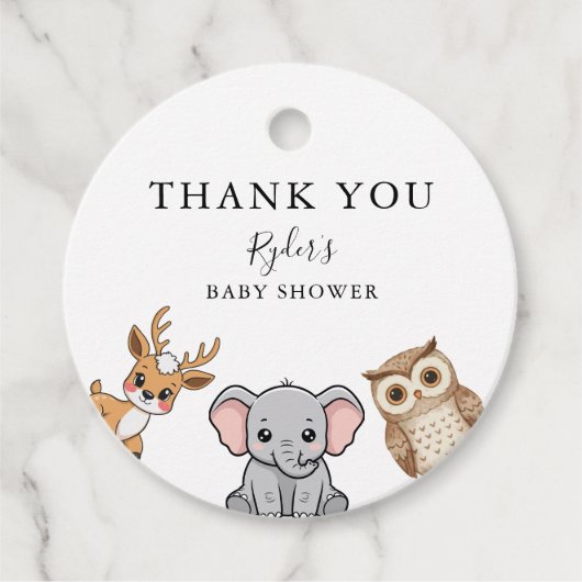 Woodland Forest Animals Baby Shower フェイバータグ (正面)