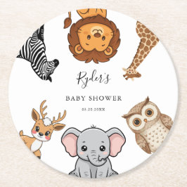 Woodland Forest Animals Baby Shower ラウンドペーパーコースター