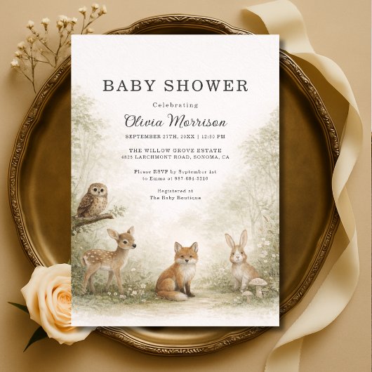 Woodland Forest Animals Baby Shower 招待状