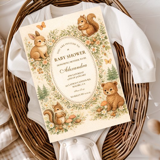 Woodland Forest Animals Baby Shower 招待状