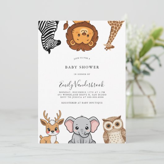 Woodland Forest Animals Baby Shower 招待状 (スタンド正面)