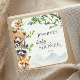 Woodland Forest Animals Baby Shower Favor スクエアシール