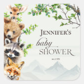 Woodland Forest Animals Baby Shower Favor スクエアシール (正面)