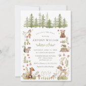Woodland Forest Animals Baby Shower Invitation 招待状 (正面)