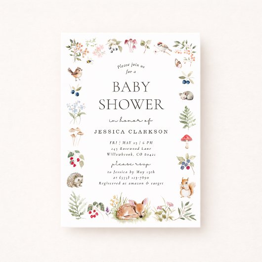 Woodland Forest Animals Baby Shower Invitation 案内状