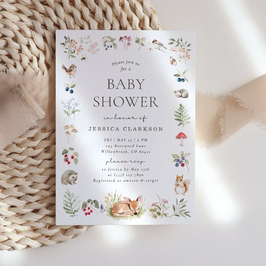Woodland Forest Animals Baby Shower Invitation 案内状