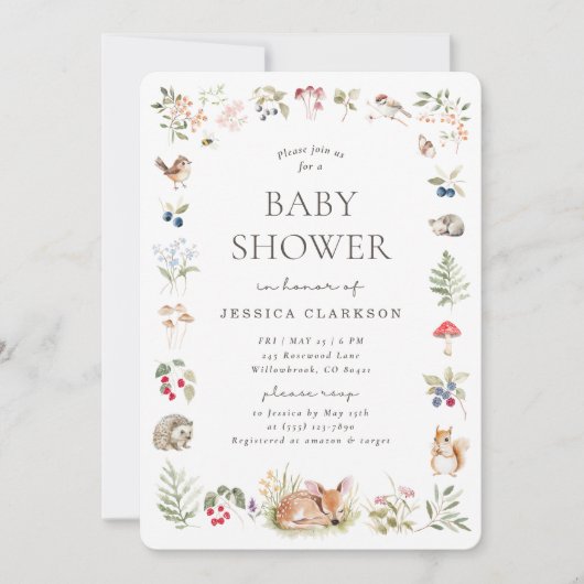 Woodland Forest Animals Baby Shower Invitation 案内状 (正面)