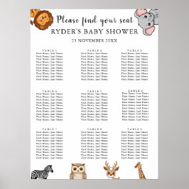 Woodland Forest Animals Baby Shower Seating Charts ポスター
