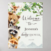 Woodland Forest Animals Baby Shower Welcome ポスター (正面)