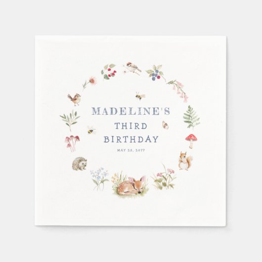 Woodland Forest Animals Birthday Napkins スタンダードカクテルナプキン (正面)