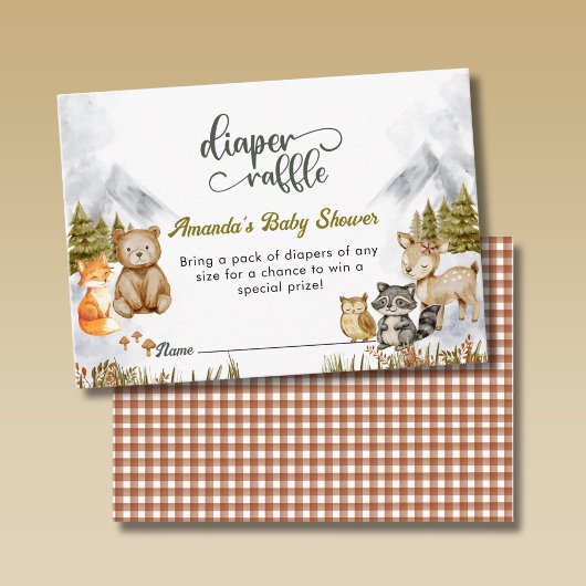 Woodland Forest Animals Diaper Raffle Baby Shower エンクロージャーカード