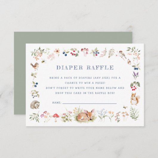 Woodland Forest Animals Diaper Raffle Card 招待状 (正面/裏面)