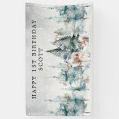 Woodland Forest Animals Happy 1st Birthday Party 横断幕 (縦)