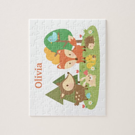 Woodland Forest Animals Kids Personalized ジグソーパズル (縦)