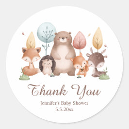 woodland forest animals thank you baby shower cute ラウンドシール