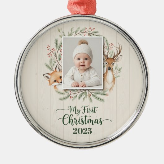 Woodland Forest Baby’s First Christmas Ornament  メタルオーナメント (正面)