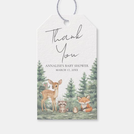 Woodland Forest Baby Shower Thank You ギフトタグ (正面)