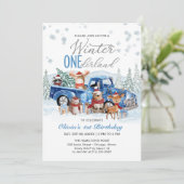 Woodland Forest Blue Truck ONEderland 1st Birthday 招待状 (スタンド正面)