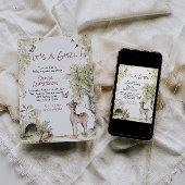 Woodland Forest Cute Deer Animals Girl Baby Shower 招待状