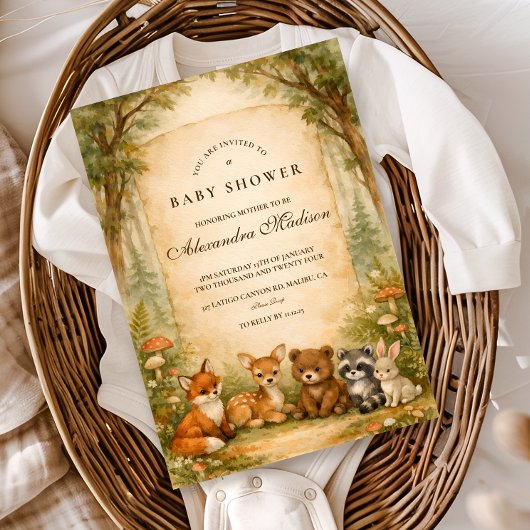 Woodland Forest Friends Baby Shower 招待状