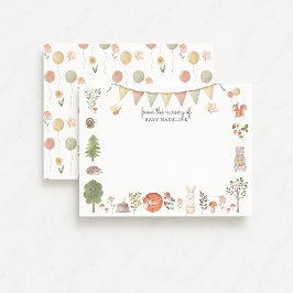 Woodland Forest Friends Nursery Note Card 招待状