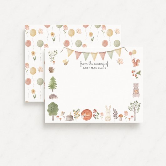 Woodland Forest Friends Nursery Note Card 招待状
