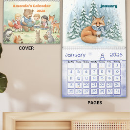 Woodland Forest Friends Personalized Kids 2026 カレンダー